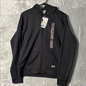 NWT New Under Armour WSU Cougars Black Full Zip Hooded Sweatshirt Size Large